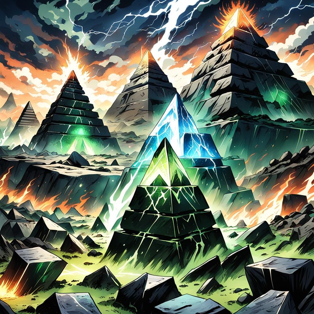 Anime Pyramids Under a Green Sky