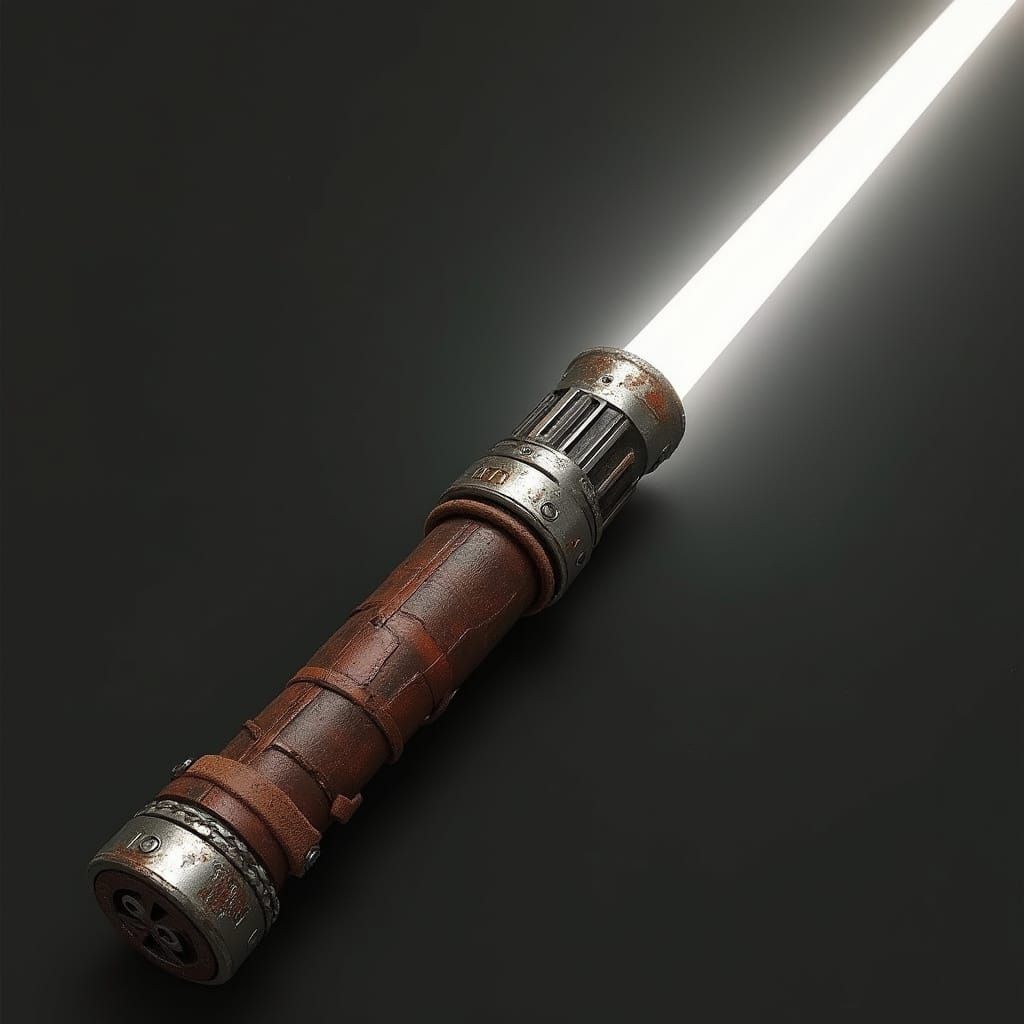 Worn Lightsaber with White Blade in Retro-Futuristic Style