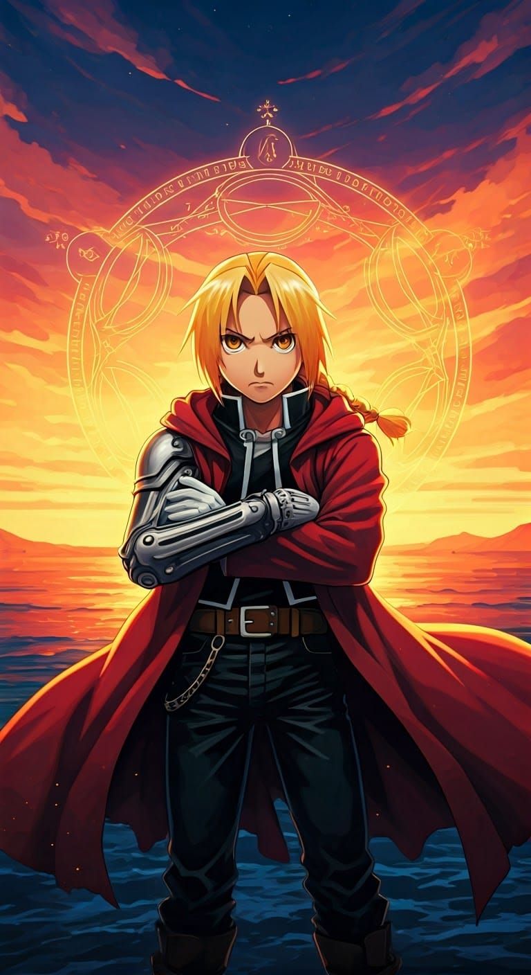 Edward Elric in Anime Style with Alchemy Symbols