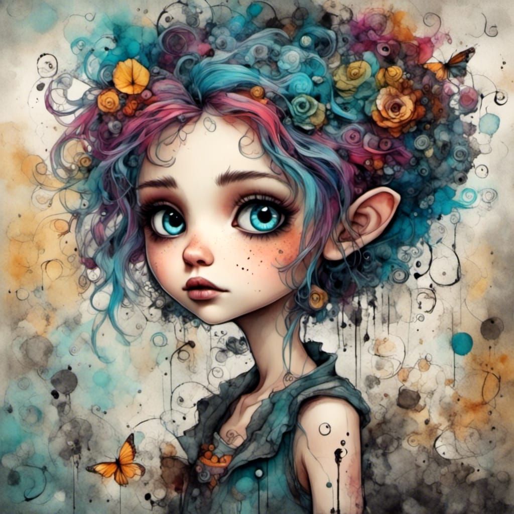 Cute Fairy with Punk Hair in Detailed Matte Painting