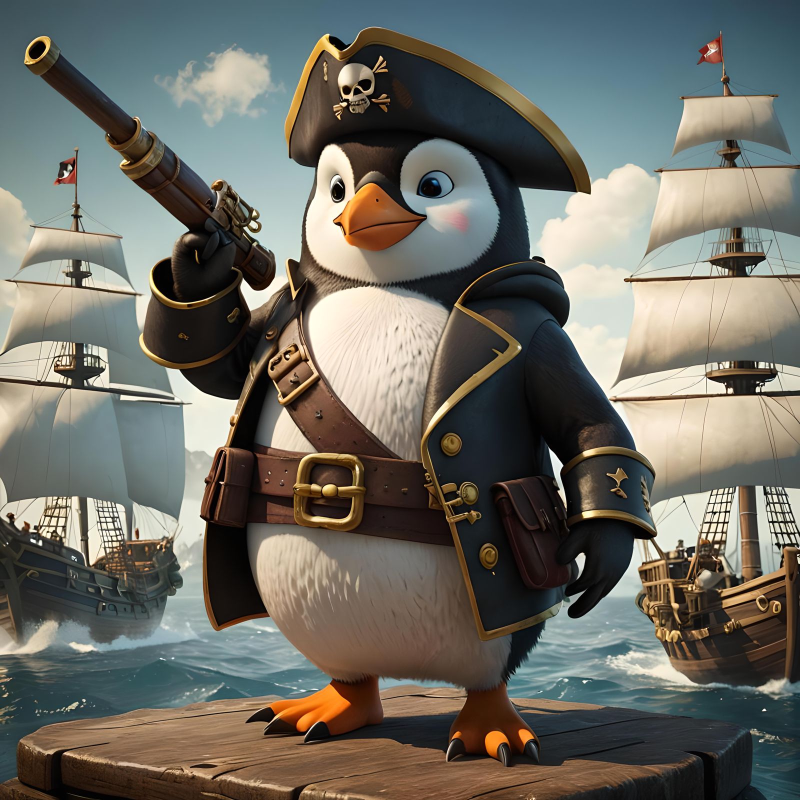 Penguin Pirate in 3D Video Game Style
