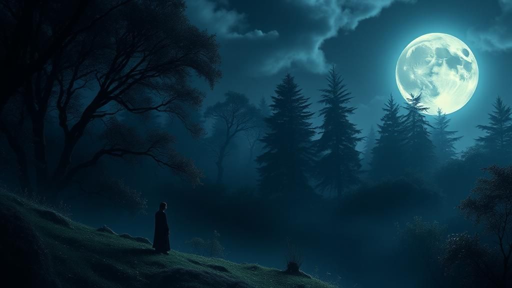 Ethereal Moonlit Forest with Dancing Shadows