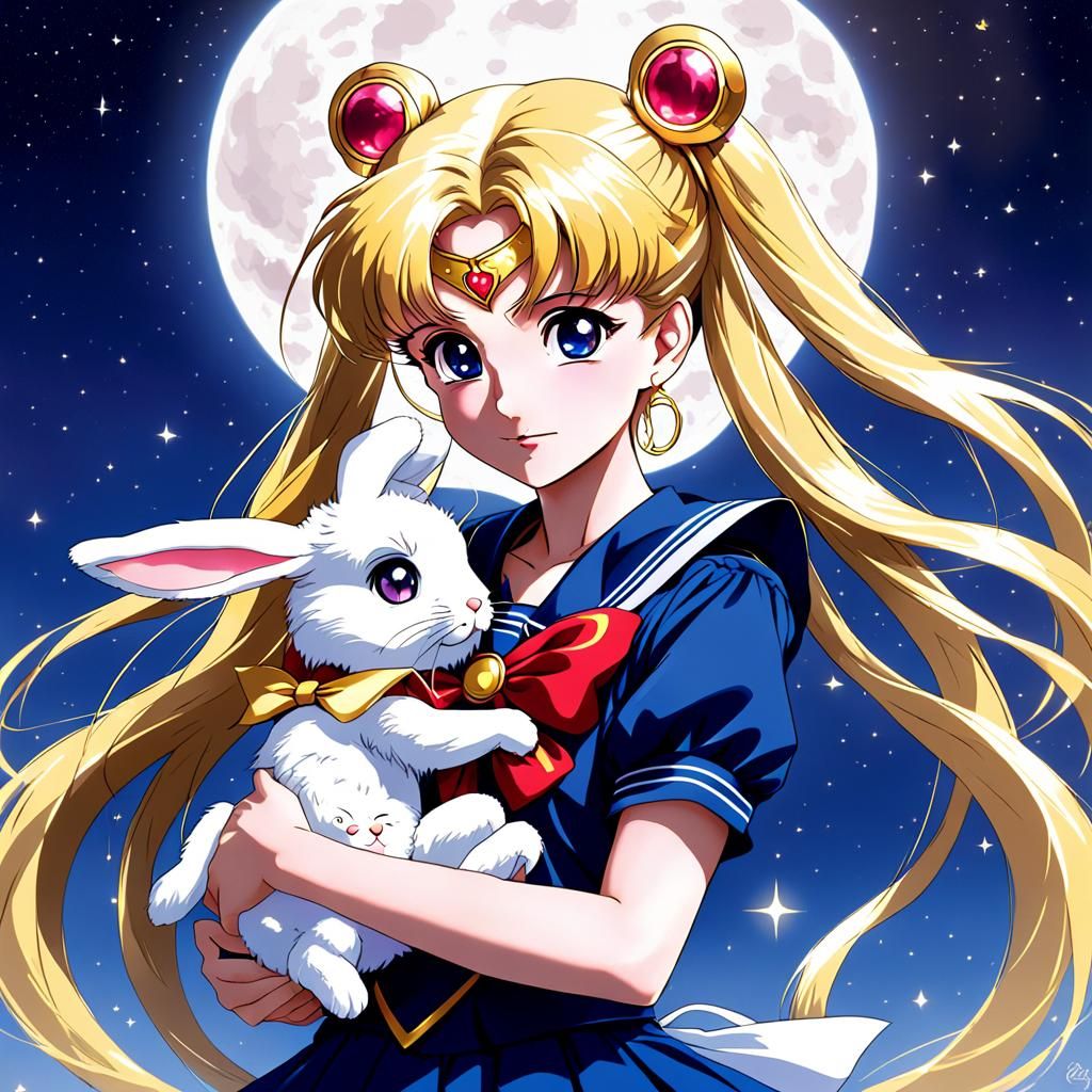 Sailor Moon with Rabbit, in Anime Style