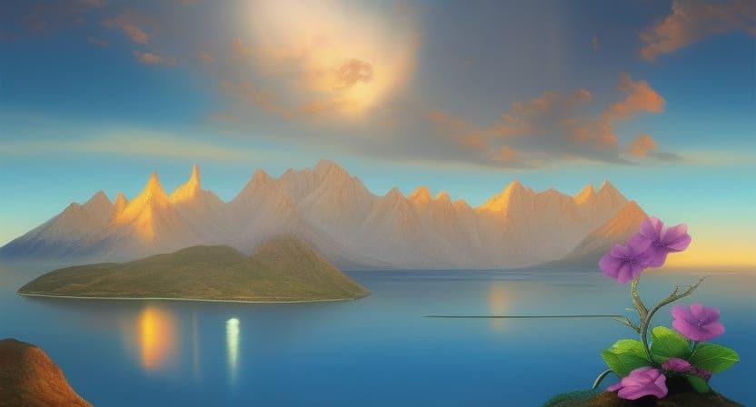 Yin Yang of Flowers and Sky in Art Nouveau Style