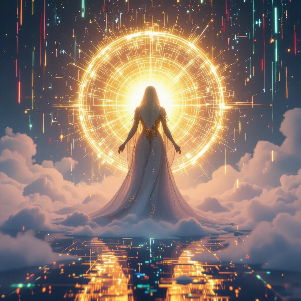 Divine Female Energy with Holographic Aura and Glitch Effect...