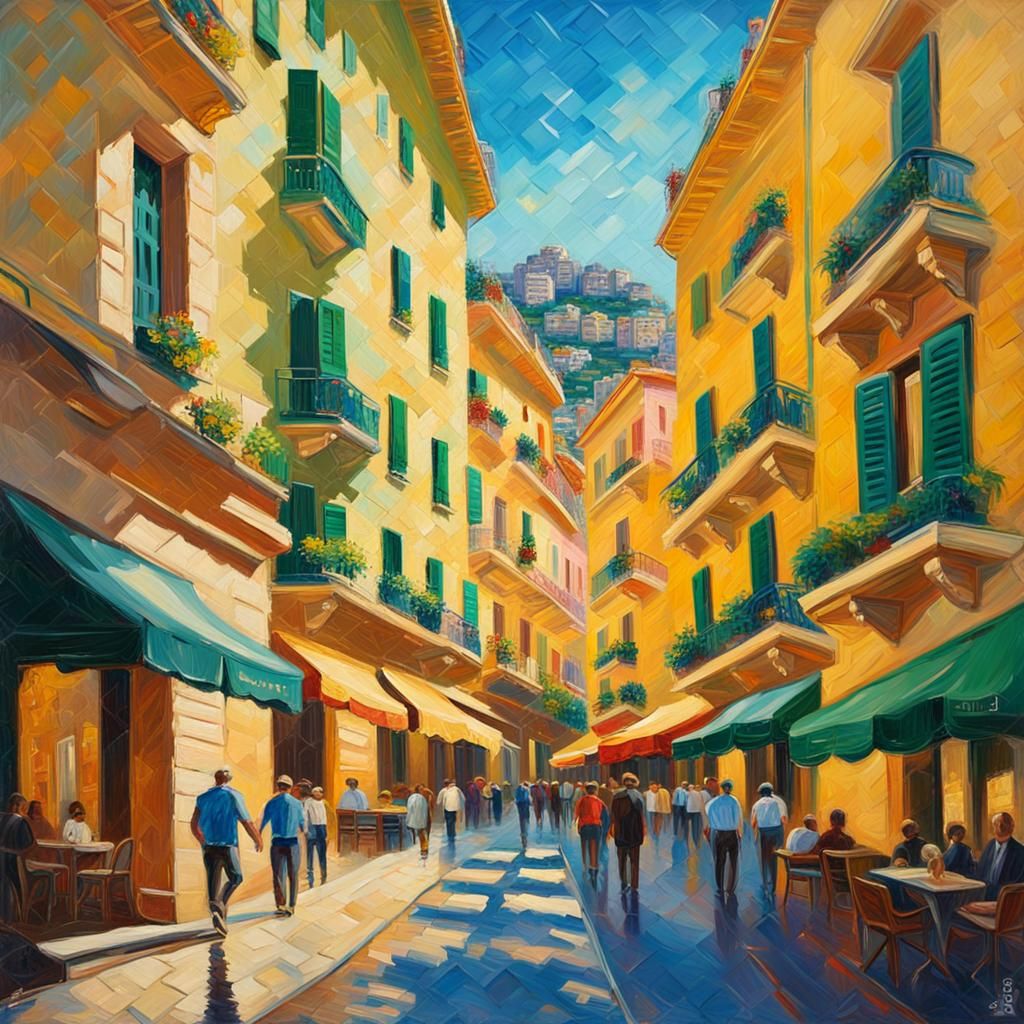 Monte Carlo Cityscape in Expressionist Impasto Style