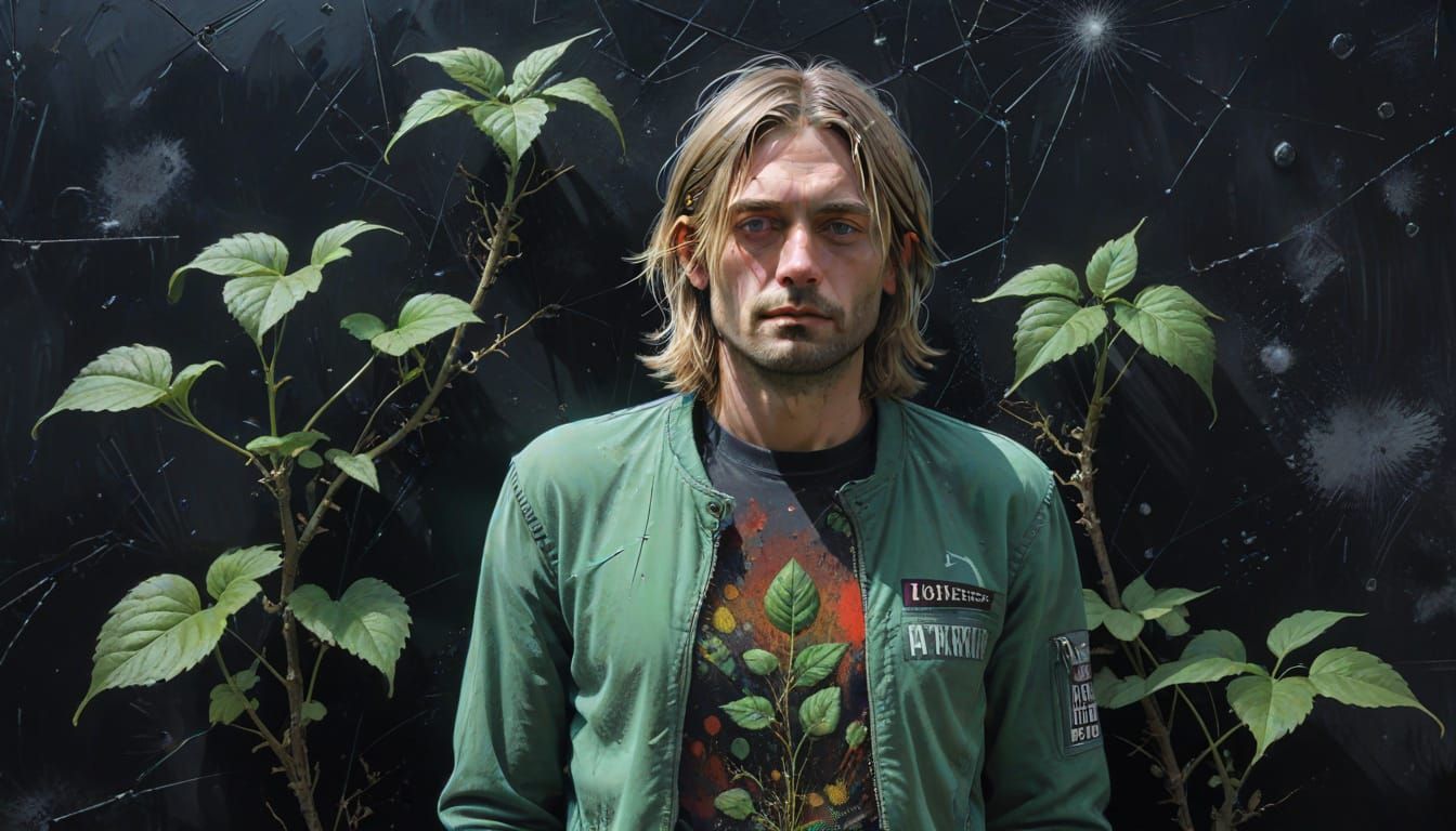 Surreal Mosaic Portrait of Kurt Cobain in Cyberpunk Style