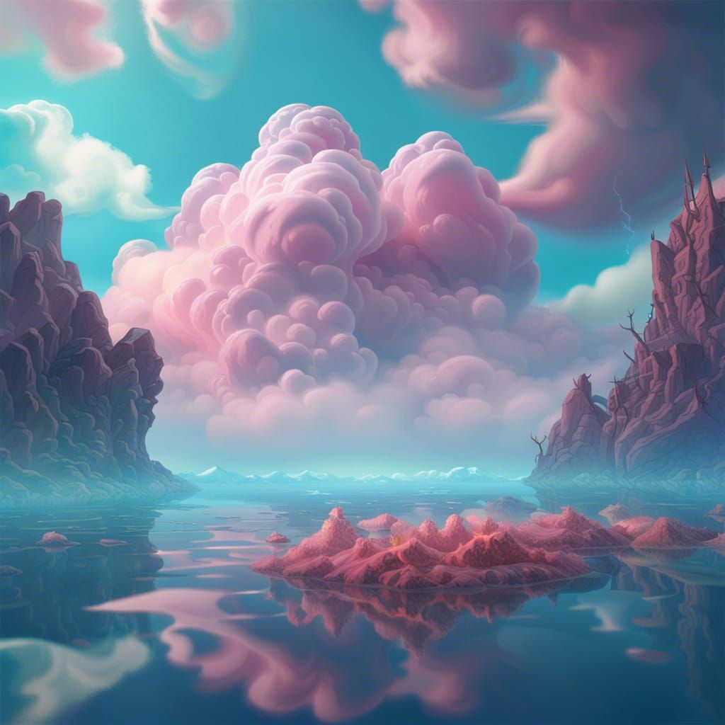 Pastel Cloud Reflected in Water: Fantasy Concept Art