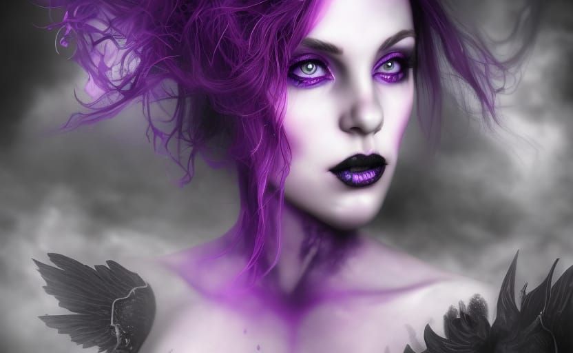 Gothic Woman with Purple Poison in Ethereal Mist