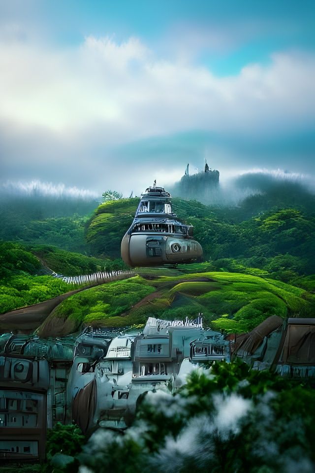 On The Hill Beautifull Lanscapes, Rain Forest Town City, Foggy Environment by Studio Ghibli, deviantart DSLR Flickr matt...