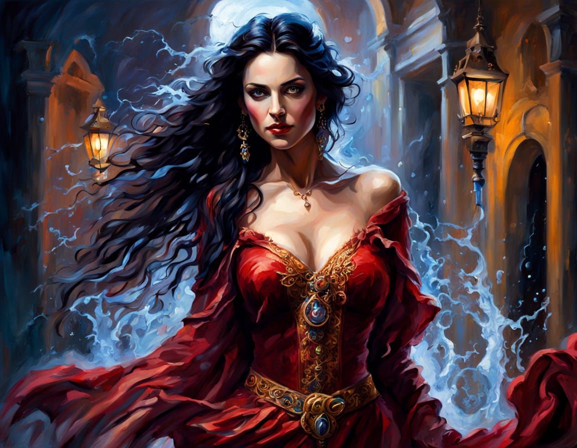 Enchanting Vampire Sorceress in Whirling Dance