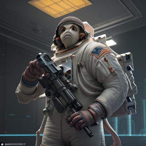 Squid Monster Astronaut in Cyberpunk Style