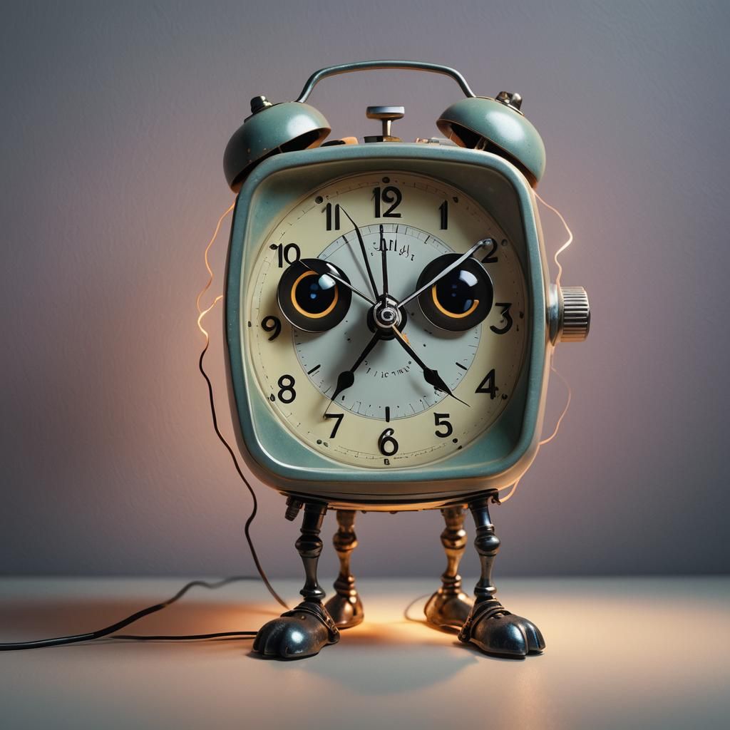 Mischievous Clock's Nighttime Escape in Hyperreal Style