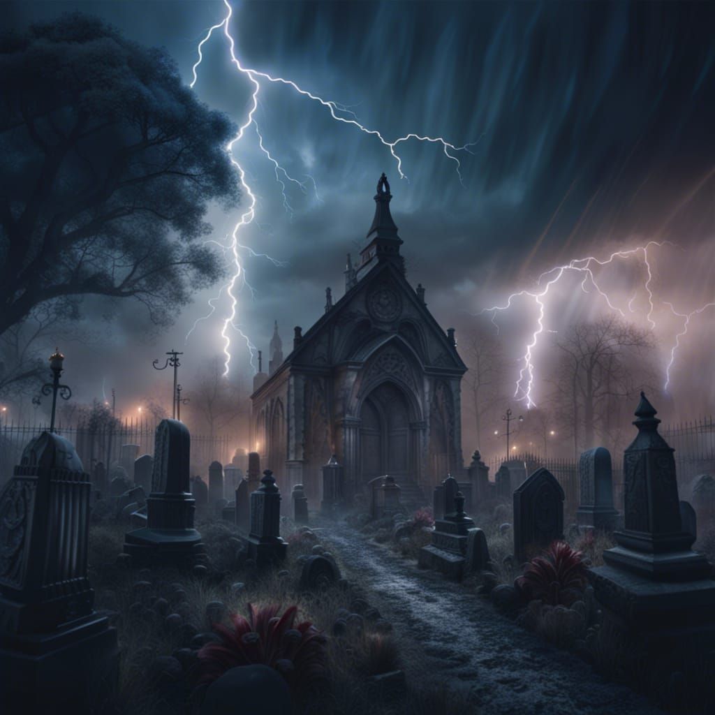 Storm over a hauted graveyard