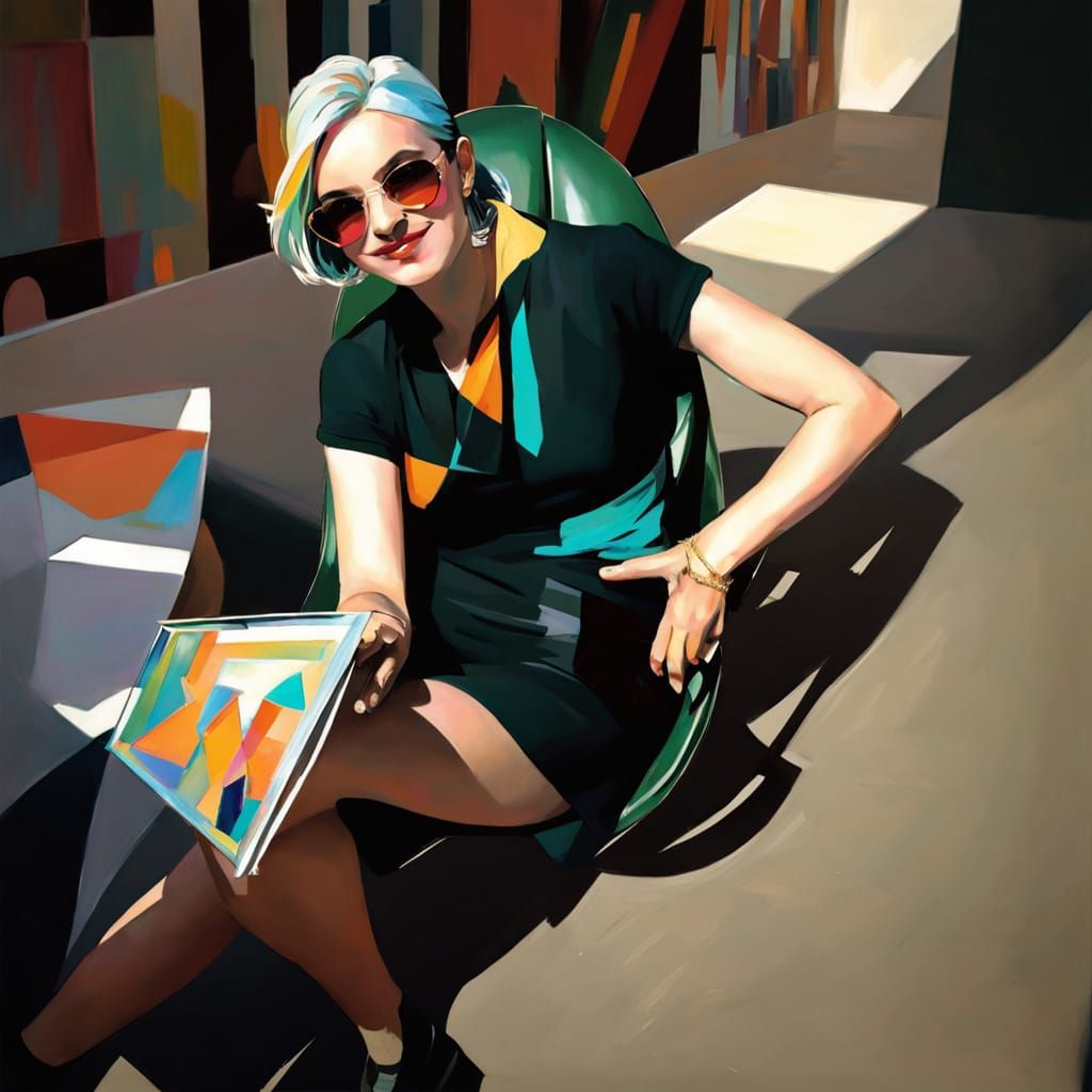 Impressionistic Woman with Dog in Vibrant Colors