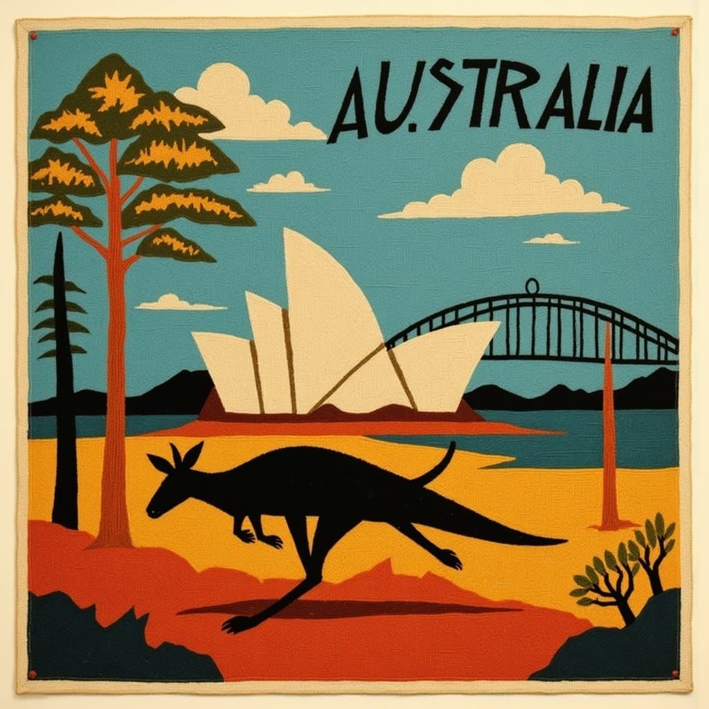 Vintage Travel Poster of Australia with Kangaroo