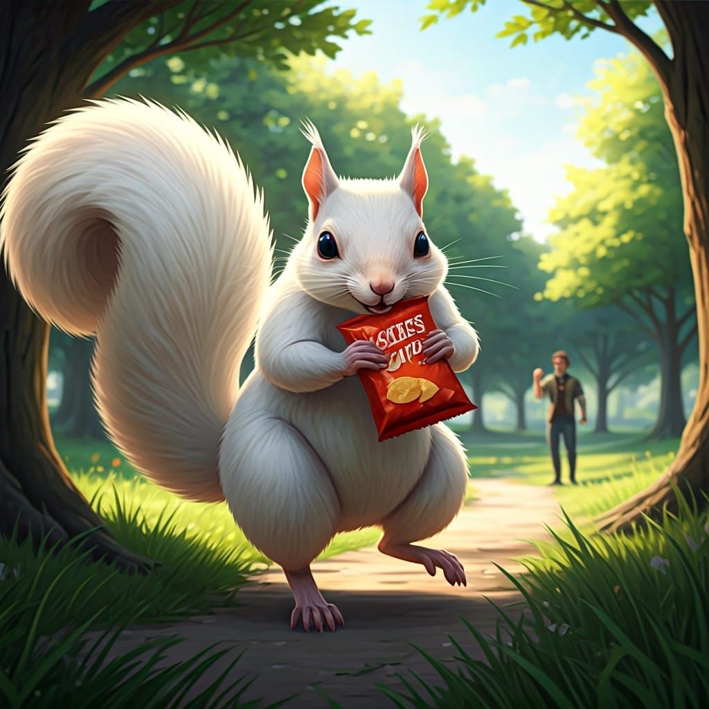 Albino Squirrel Chip Thief: 3D Anime Art