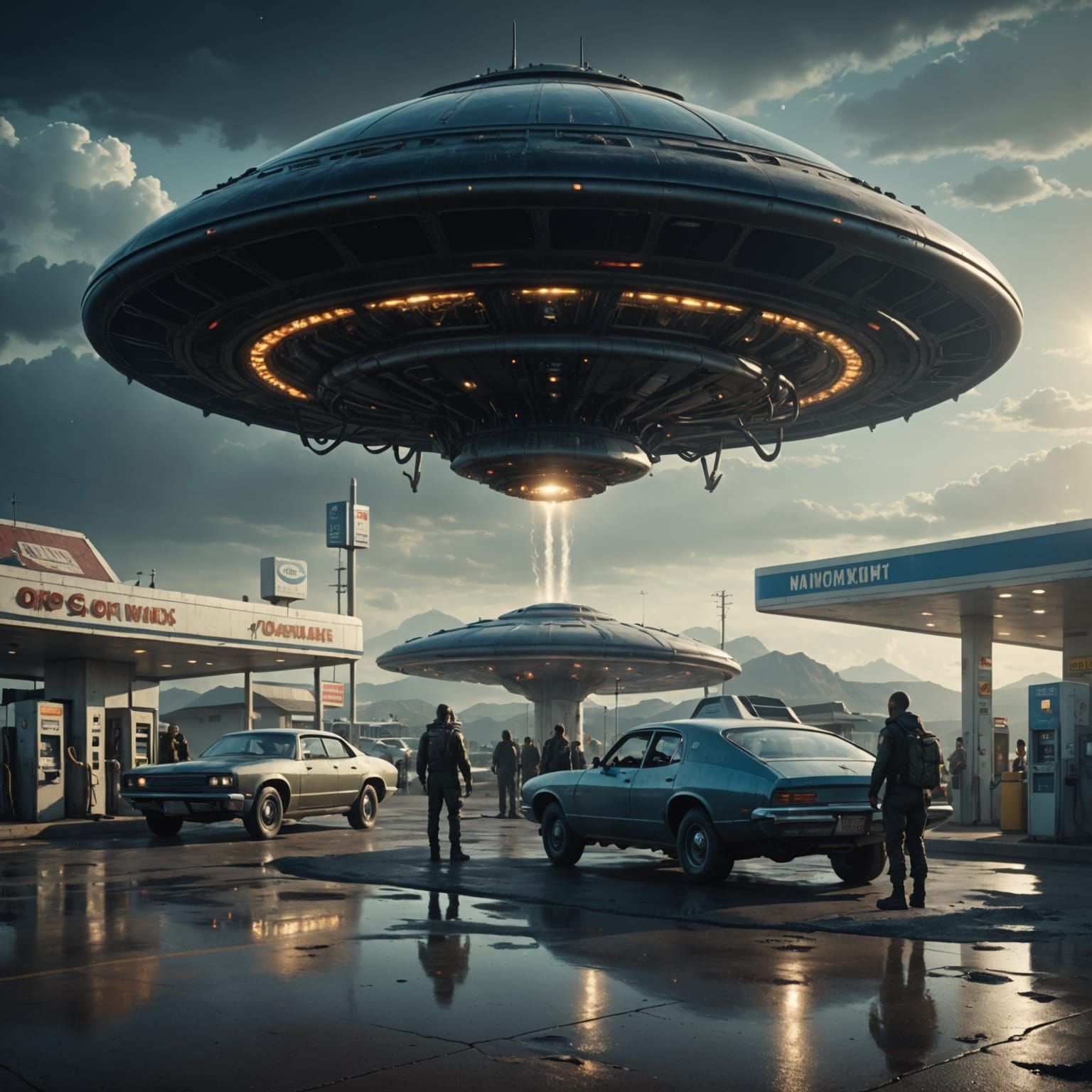 Aliens Refueling Flying Saucer: Digital Matte Painting