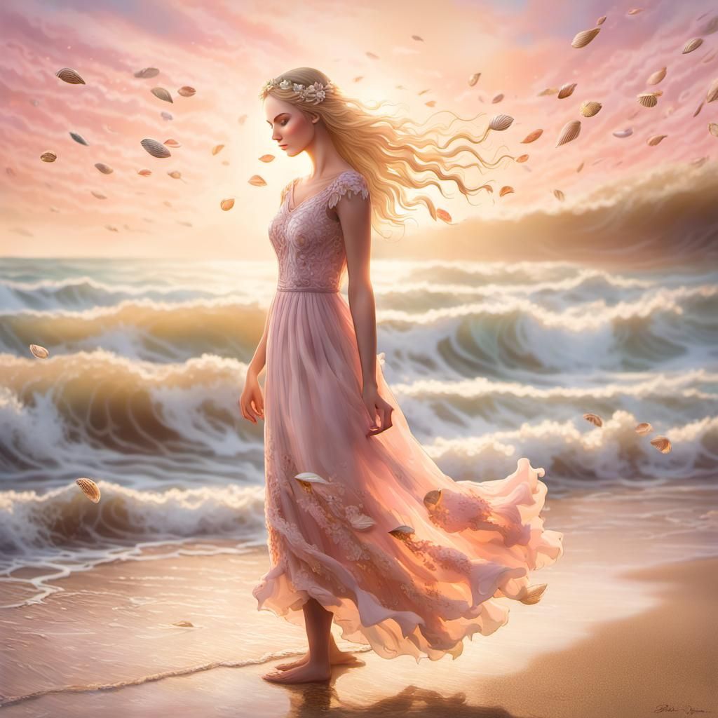 Blonde Girl in Pink Dress: Whimsical Fantasy Art