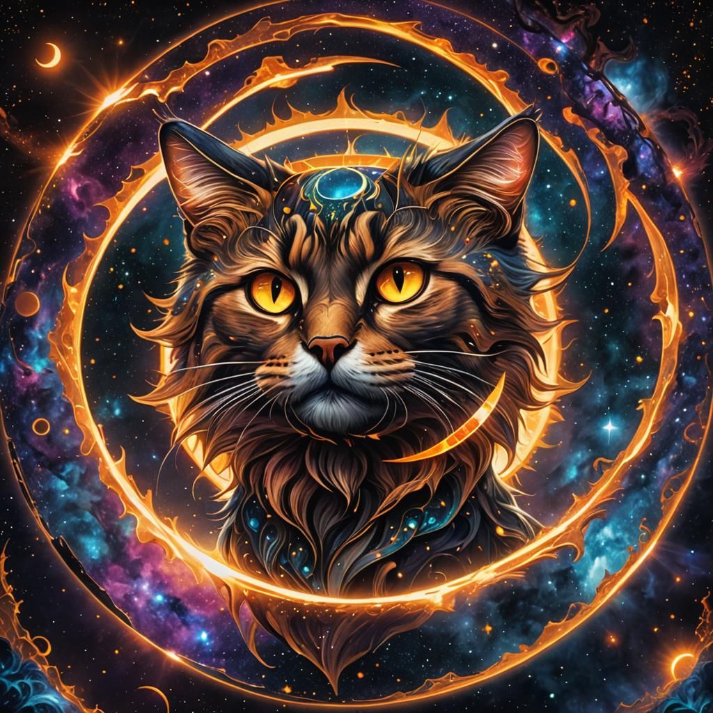 Cosmic Cat Eclipse: A Surreal Holographic Illustration