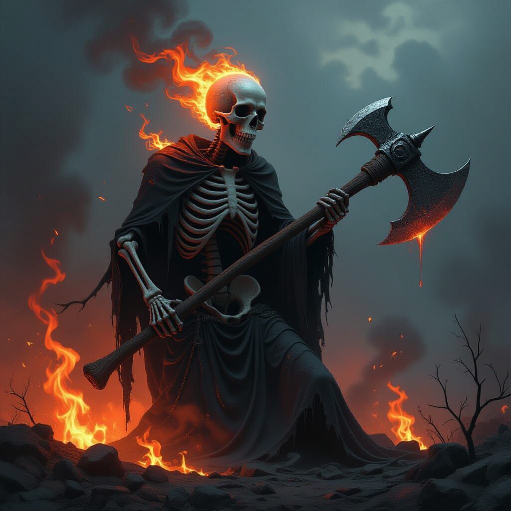 Skeletal Warrior Rises from Scorched Earth in Gothic Horror ...