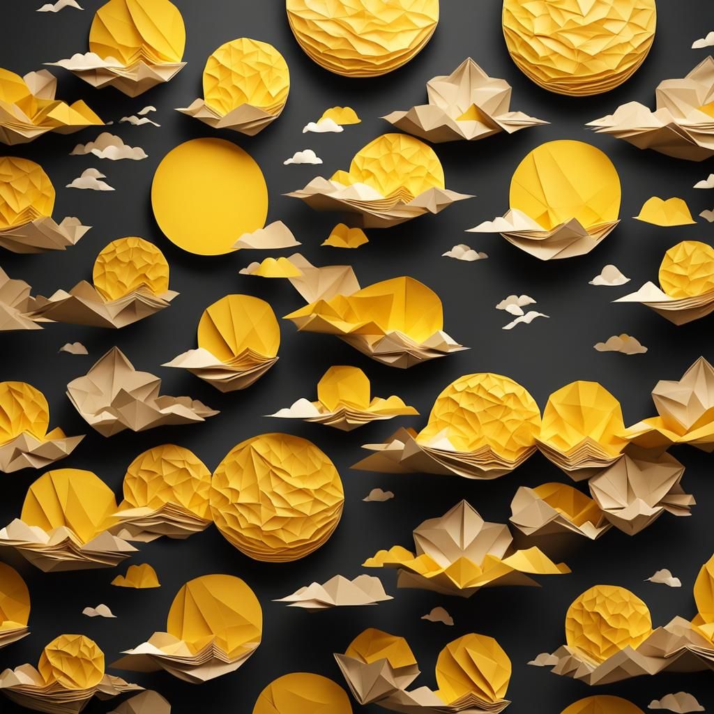 Big Yellow Origami Moon Papercraft in 8K