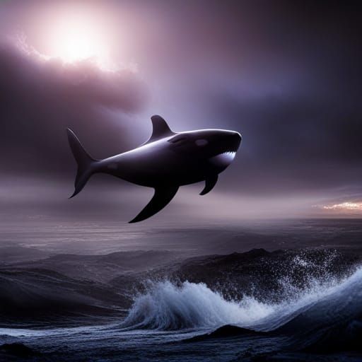 Orca Soaring Over Fire: Epic Digital Painting