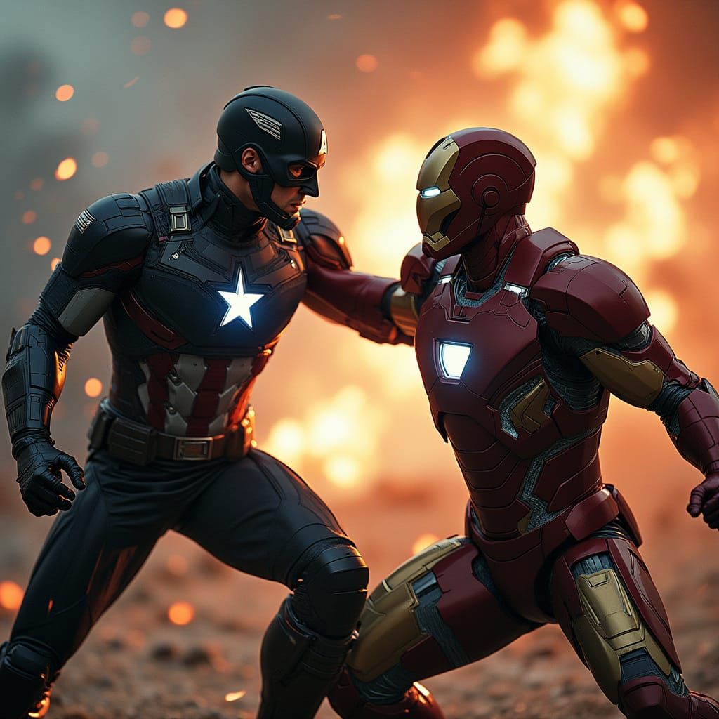 Epic Comic-Inspired Battle between Iron Man and Captain Amer...