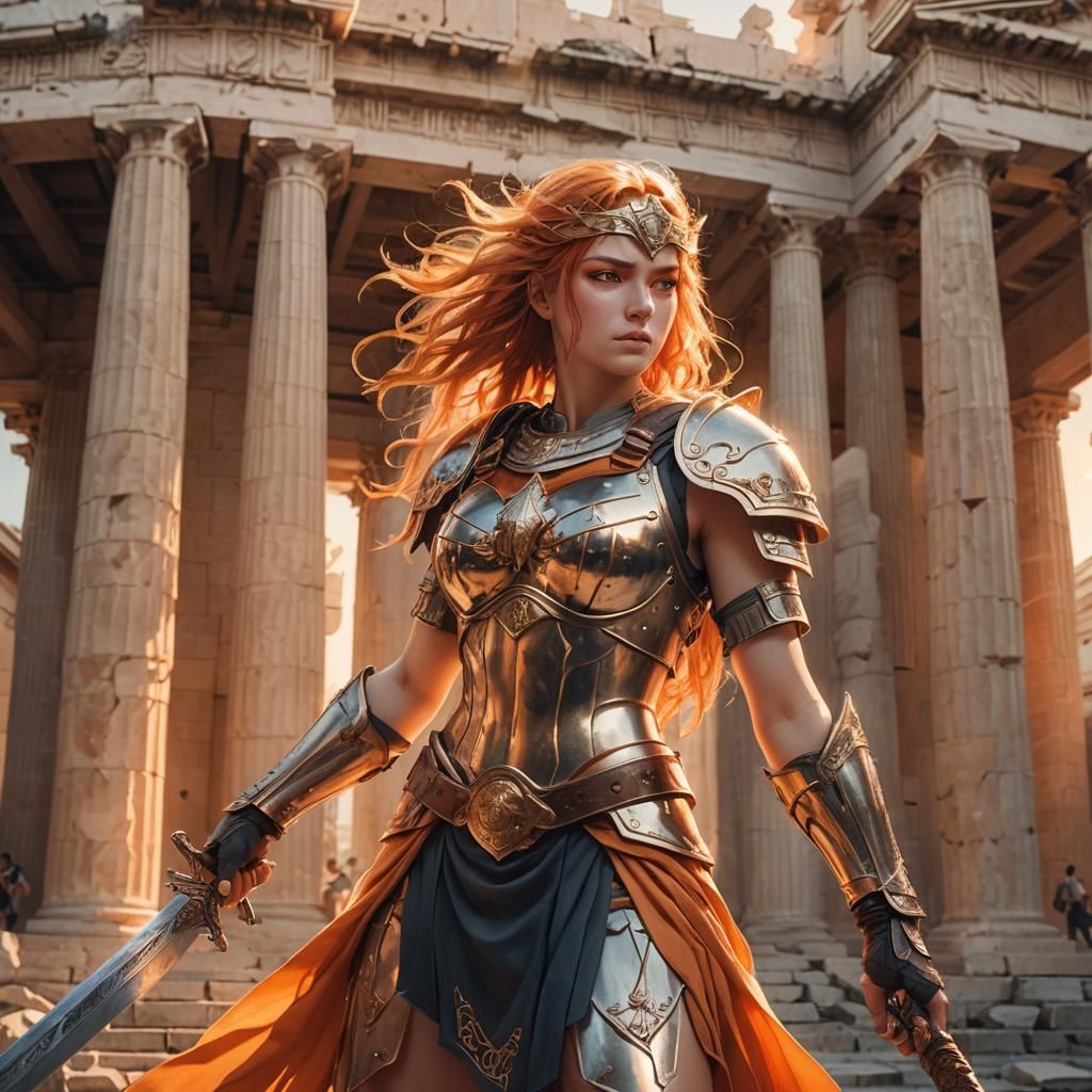 Anime Warrior in Athenian Armor with Sword