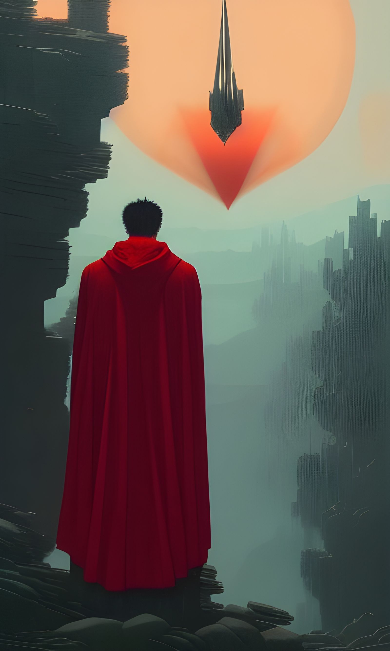 Red Cloak Redemption: Surreal Digital Illustration