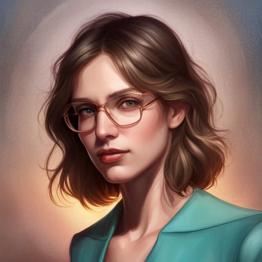 Detailed Portrait of a Librarian in Art Nouveau Style