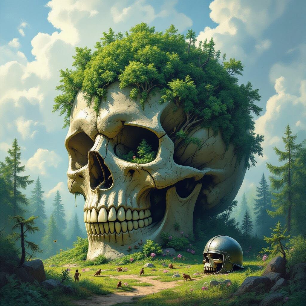 Verdant Forest in Warrior Skull, Romantic Fantasy Art