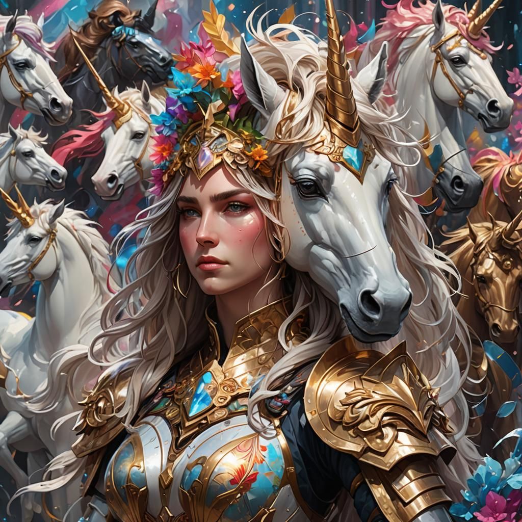 Proud Unicorn Leader with Magical Army, Concept Art