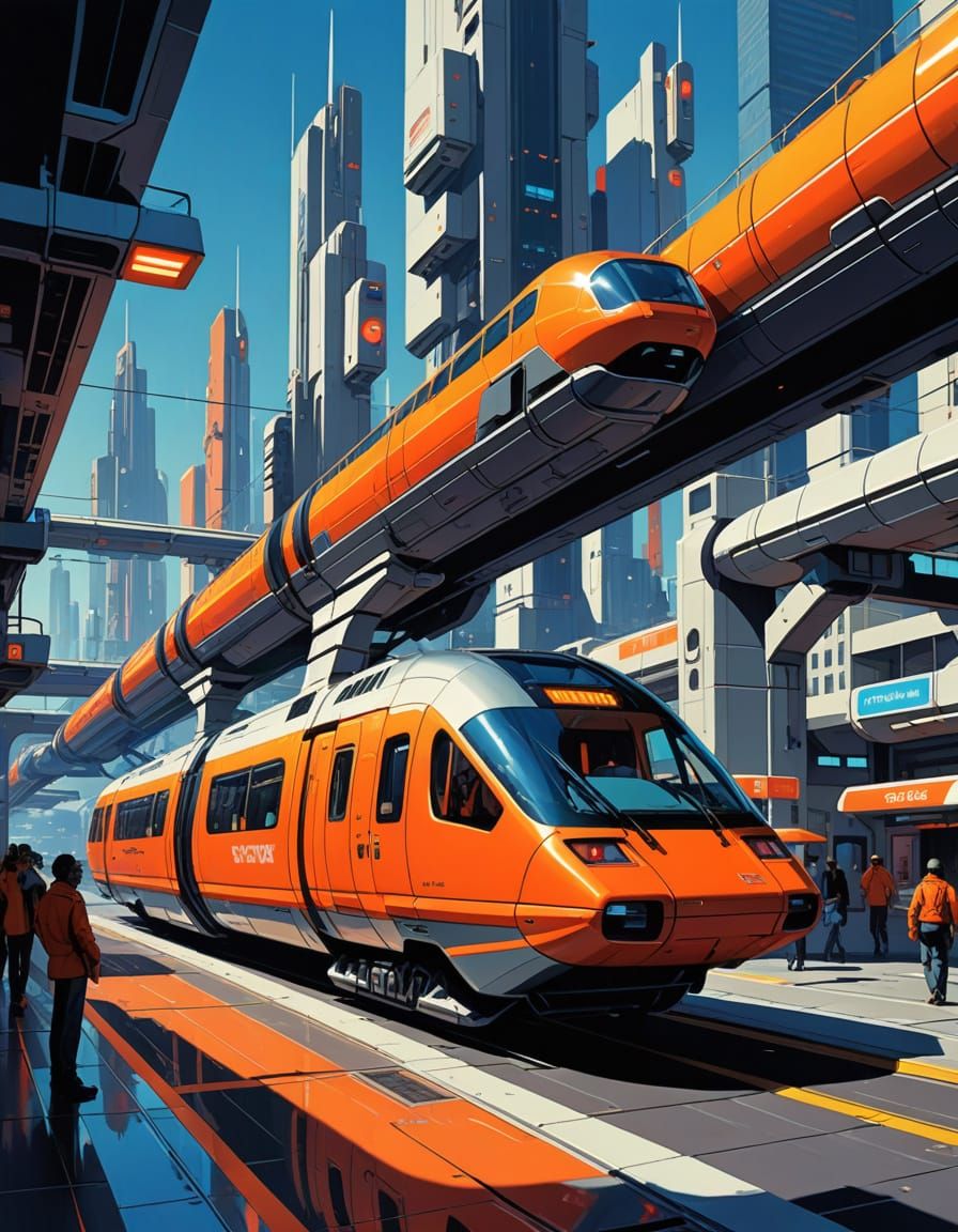 Retro Futurism Cityscape with Flying Vehicles