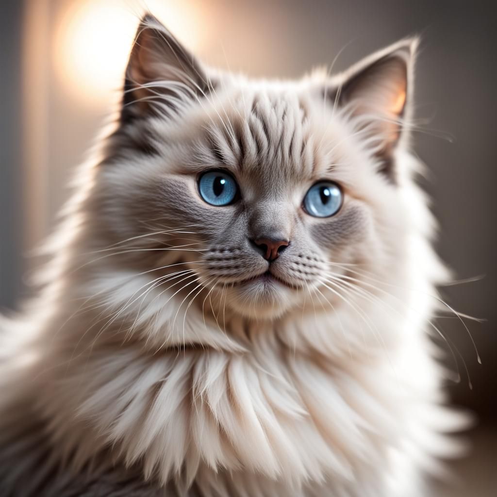 Fluffy Grey Ragdoll Kitten Close-Up