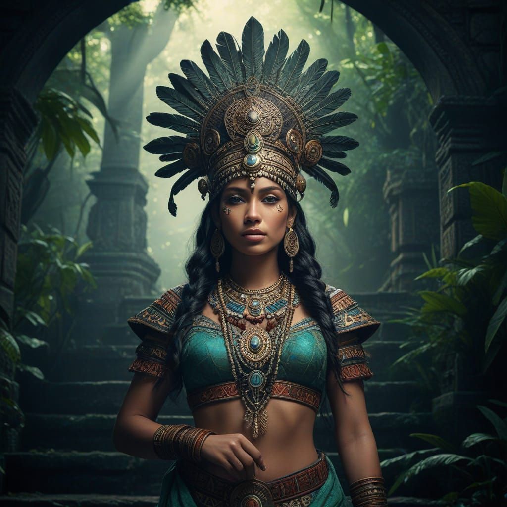 Majestic Mayan Princess in Hyper-Realistic Digital Art