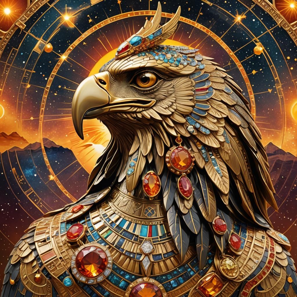 Golden Ra: Egyptian God in Art Nouveau Style