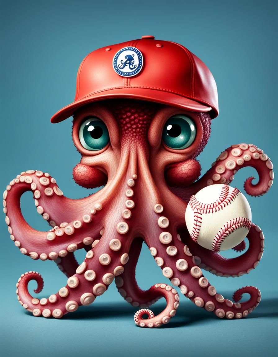 Anthropomorphic Octopus Ready to Catch Baseball