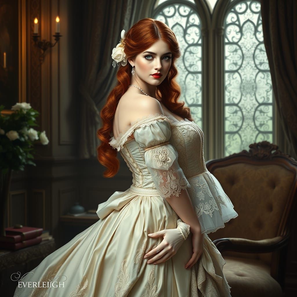 Victorian Aristocrat in Elegant Attire, Inspired by Pre-Raph...