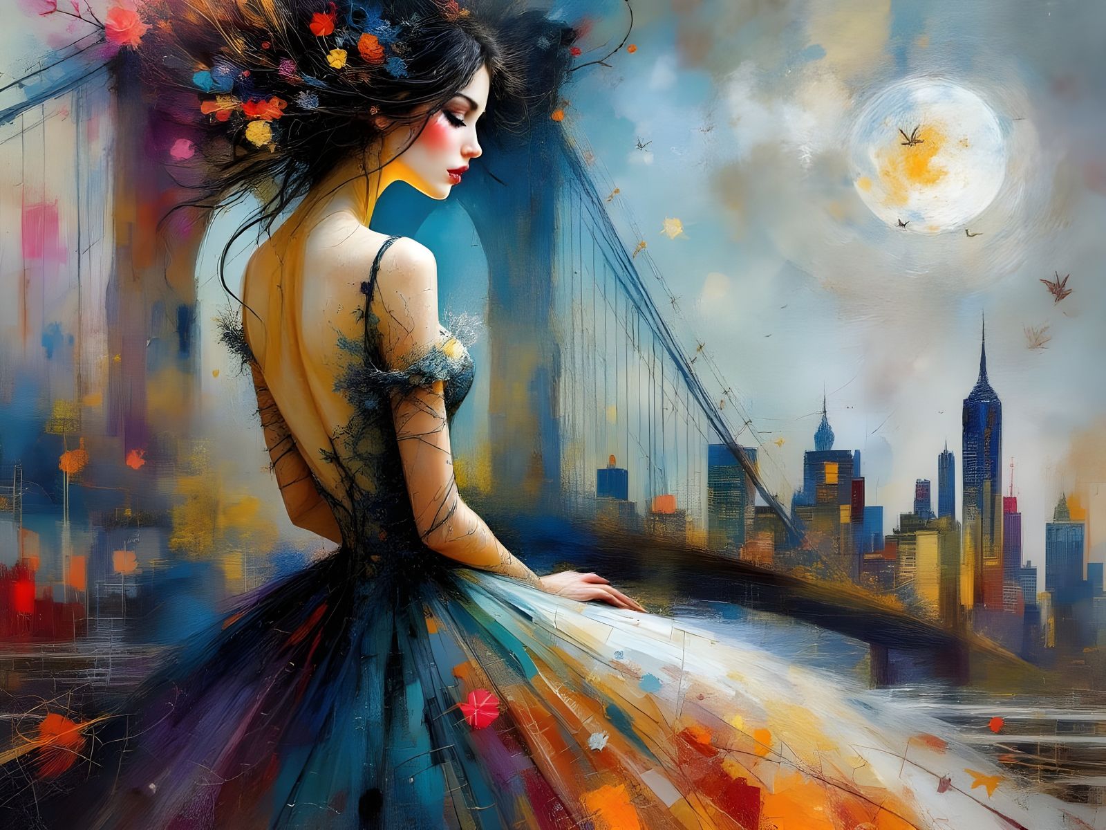 Surreal City Siren on the Brooklyn Bridge