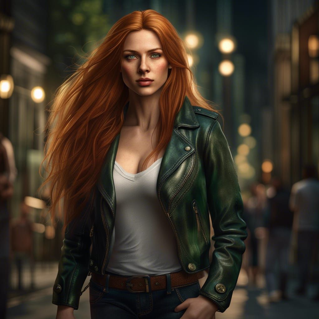 Beautiful Pale Woman in Leather Jacket Photo