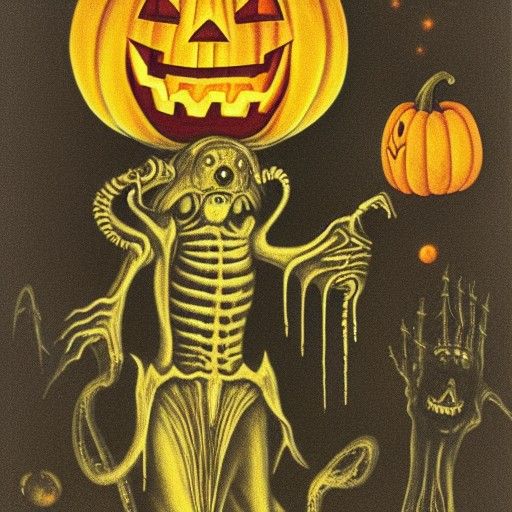 Cosmic Horror Halloween Scene in Giger Style