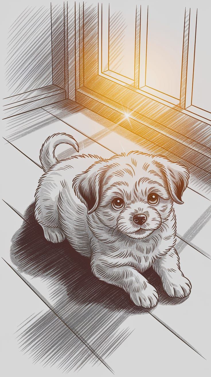 Pencil Sketch of an Adorable Puppy