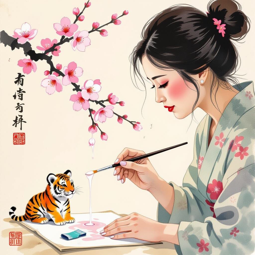 Mother's Weary Hand Painting with Breast Milk in Wabi-Sabi S...