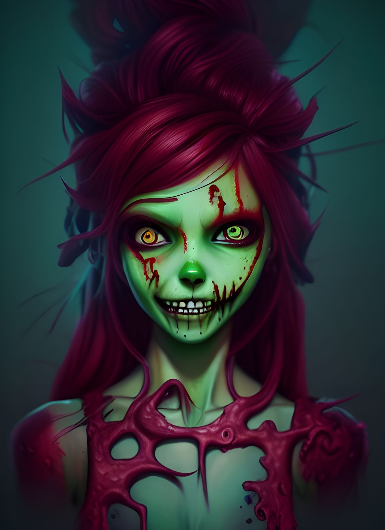 Adorable Smiling Zombie Girl Digital Illustration