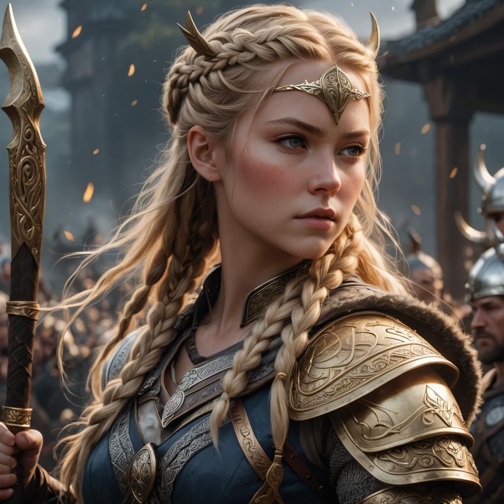 Golden-Haired Viking Goddess in Anime Style
