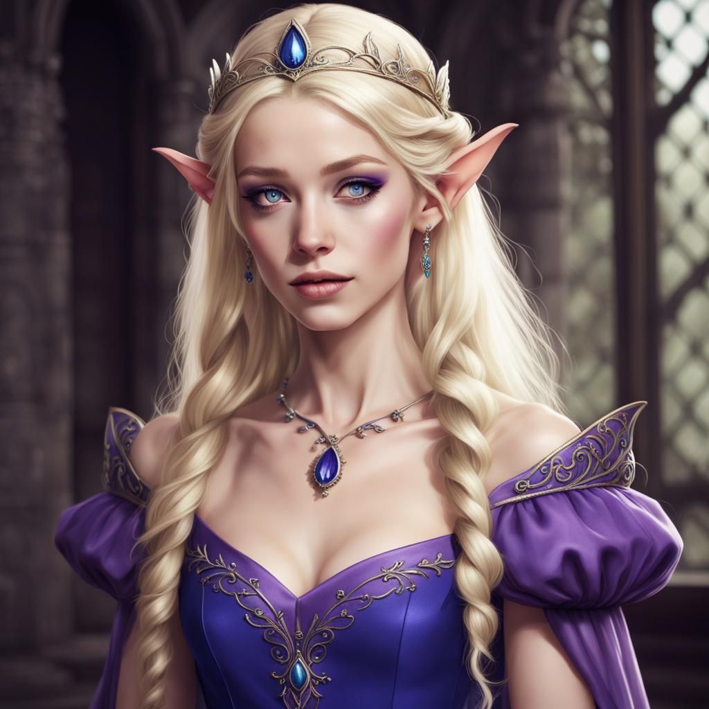 Elven Beauty in Royal Purple Dress and Tiara