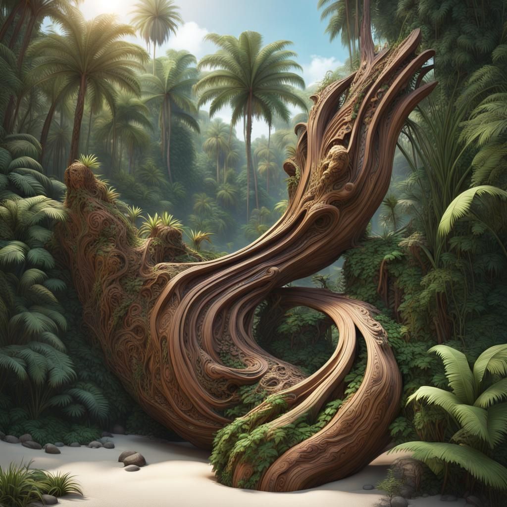 Navajo Wood Sculpture in Exotic Jungle Landscape