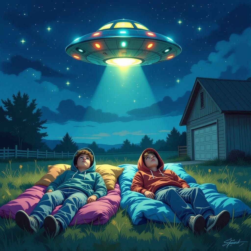 Mysterious Night Encounter in a Rural Landscape