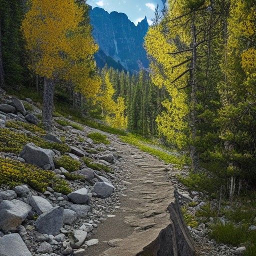 Rocky Mountain Hiking Trail with Waterfall, 8K